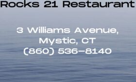 Rocks 21 Restaurant & Bar at the Inn at Mystic, located at 3 Williams Avenue, offers a diverse menu of fresh, seasonal cuisine, wood-fired pizzas, and craft beers in a cozy, waterfront setting with some of the best views overlooking Mystic Harbor and Fishers Island Sound.