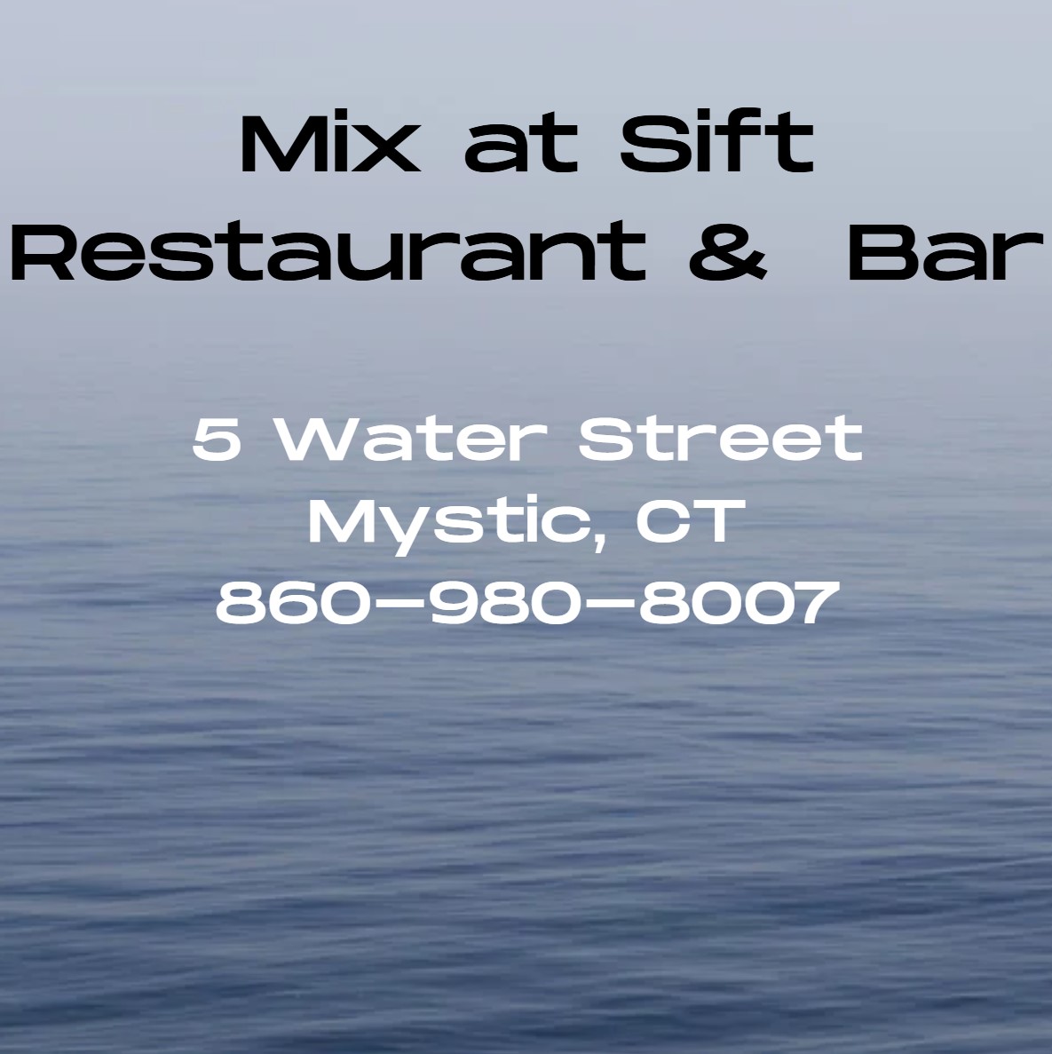 Mix at Sift Restaurant & Rooftop Bar, located at 5 Water Street atop Sift Bake Shop in downtown Mystic, CT, offers year-round rooftop dining with panoramic views of the Mystic River, a cozy pavilion-style setting, and a full heating system for comfort in every season.