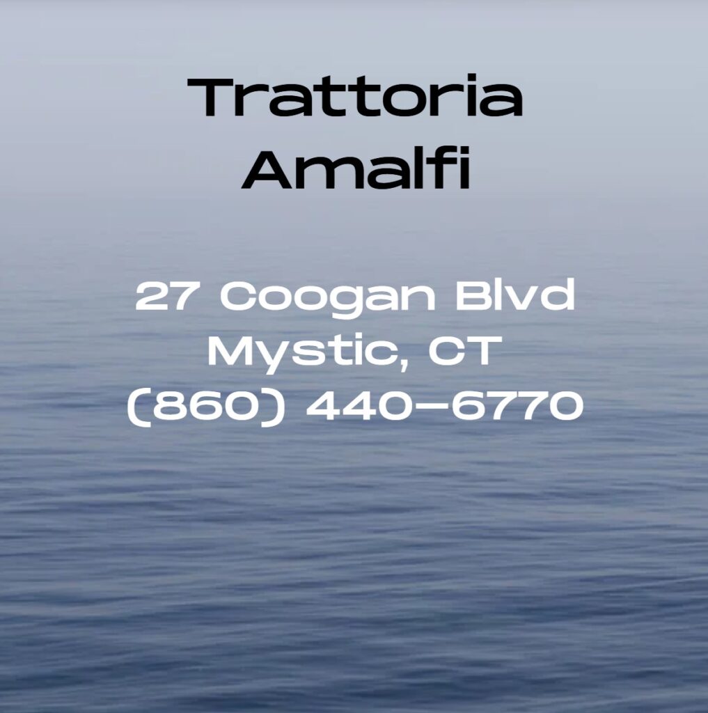 With over 200 seats, including a lively bar, intimate private dining, and two charming outdoor patios, Trattoria Amalfi is perfect for romantic dinners, family gatherings, or special occasions in the heart of Mystic Village.