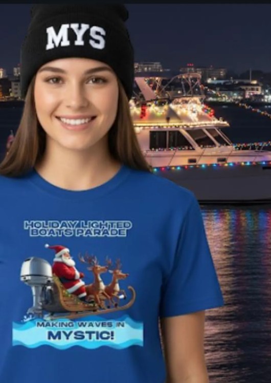 Mystic Holiday Lighted Boats Parade Tee: Unisex Christmas Shirt