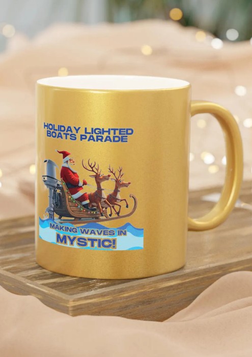 Metallic Holiday Mug: Festive Boat Parade Design - Silver or Gold