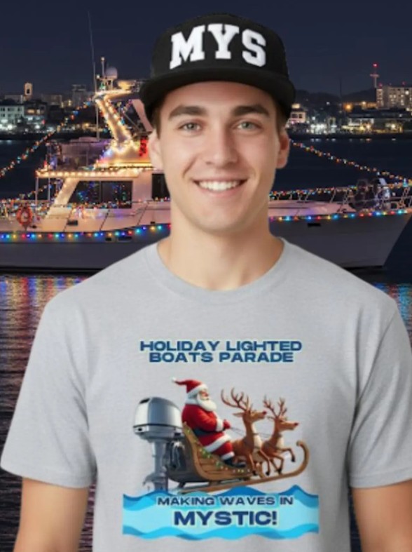 Mystic Holiday Lighted Boats Parade Tee: Festive Unisex Cotton Shirt