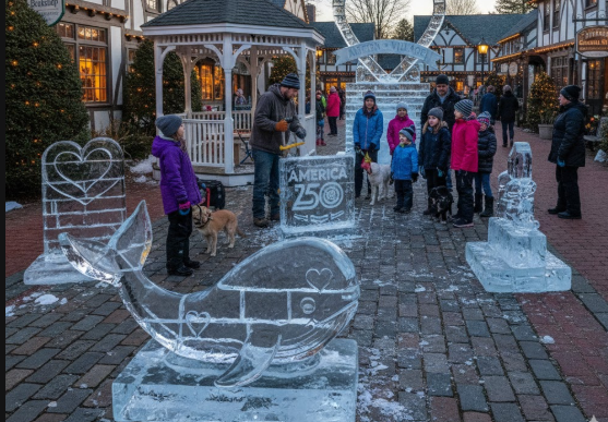 Ice sculpture at Olde Mistick Village